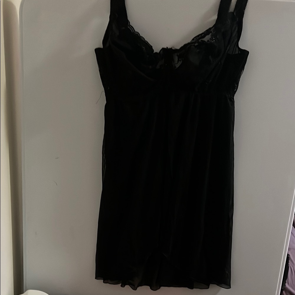 Black Satin Chemise with Structured Bodice - Picture 3 of 11